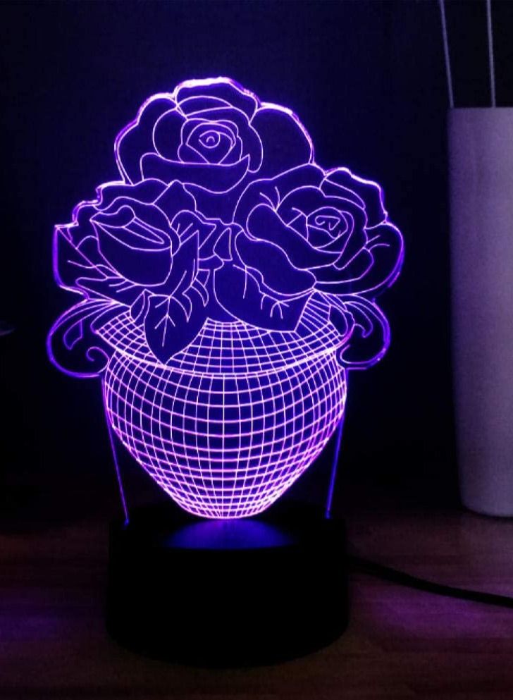 althiqahkey 3D Night Light Romantic Rose Flower 7 Color Change 3D Illusion Lamp Table Night Light Girls Festival Gift Home Decor Rose In The Pot  - Image 5