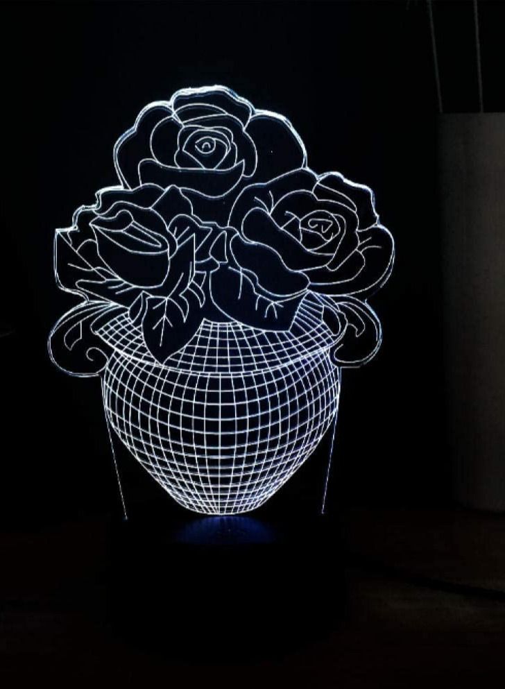 althiqahkey 3D Night Light Romantic Rose Flower 7 Color Change 3D Illusion Lamp Table Night Light Girls Festival Gift Home Decor Rose In The Pot  - Image 3