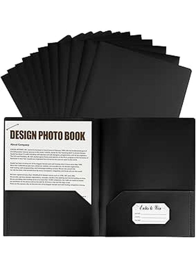 Black File Jackets 12 Pack Letter Size with Pocket and Card Slot Plastic Folder Organizers - Image 1