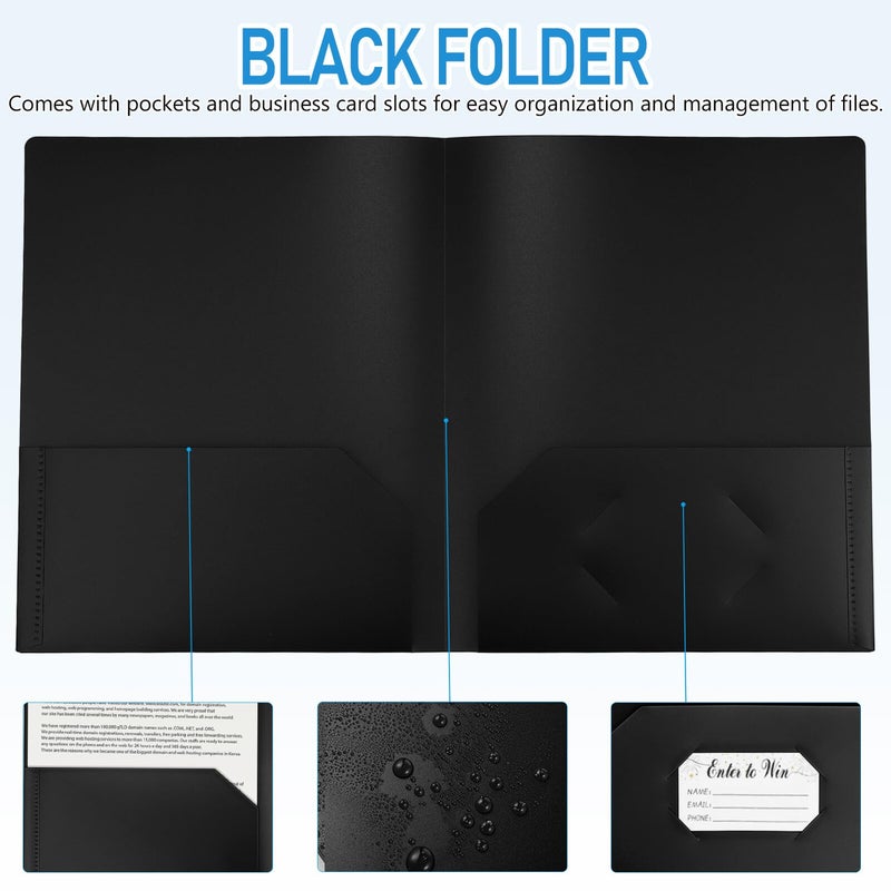 Black File Jackets 12 Pack Letter Size with Pocket and Card Slot Plastic Folder Organizers - Image 4