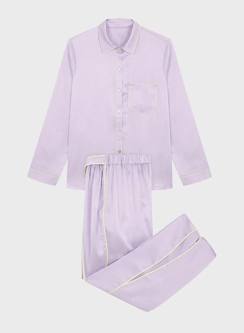ومن سيكريت Low Waist Satin Pyjama Set