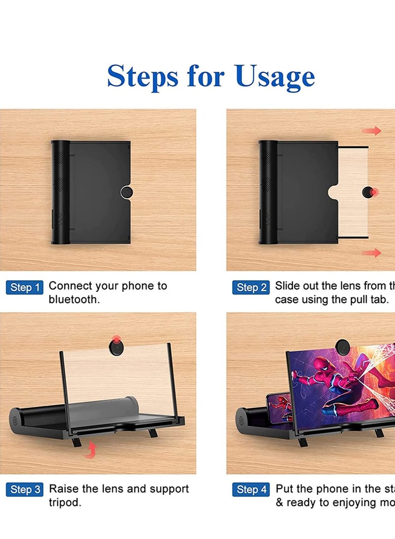 SYOSI Screen Magnifier with Bluetooth Speakers 12"–3D HD Mobile Phone Projector for Movies, Videos, and Gaming–Foldable  Stand –Supports All Smartphones (Black) - Image 5