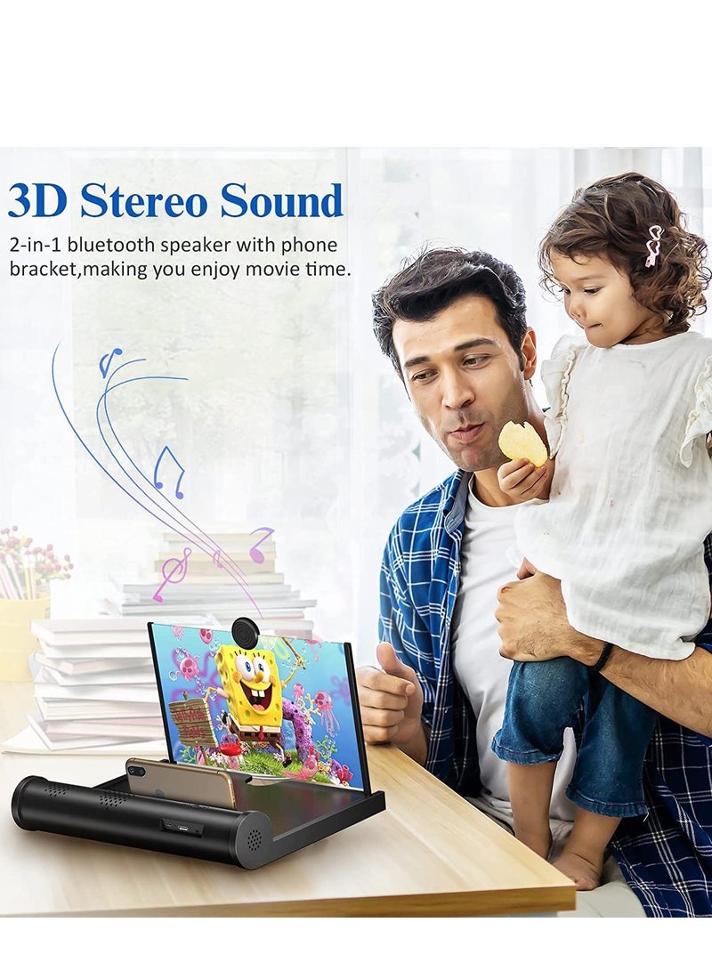 SYOSI Screen Magnifier with Bluetooth Speakers 12"–3D HD Mobile Phone Projector for Movies, Videos, and Gaming–Foldable  Stand –Supports All Smartphones (Black) - Image 3