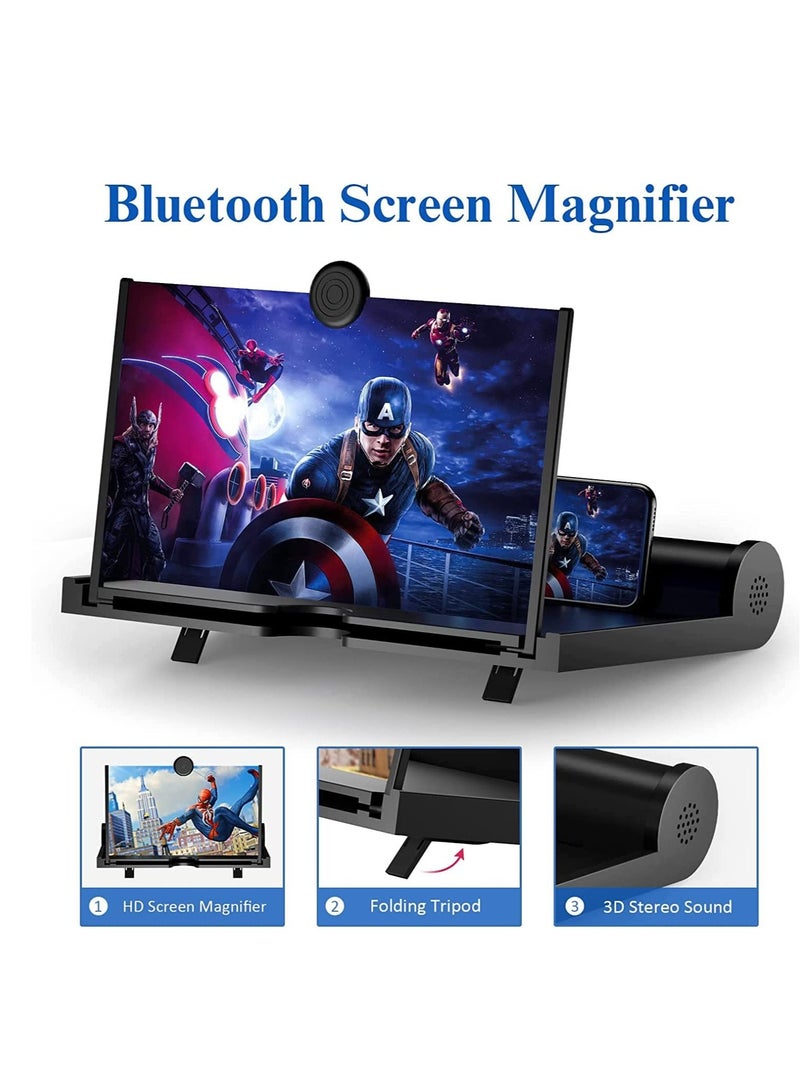 SYOSI Screen Magnifier with Bluetooth Speakers 12"–3D HD Mobile Phone Projector for Movies, Videos, and Gaming–Foldable  Stand –Supports All Smartphones (Black) - Image 2