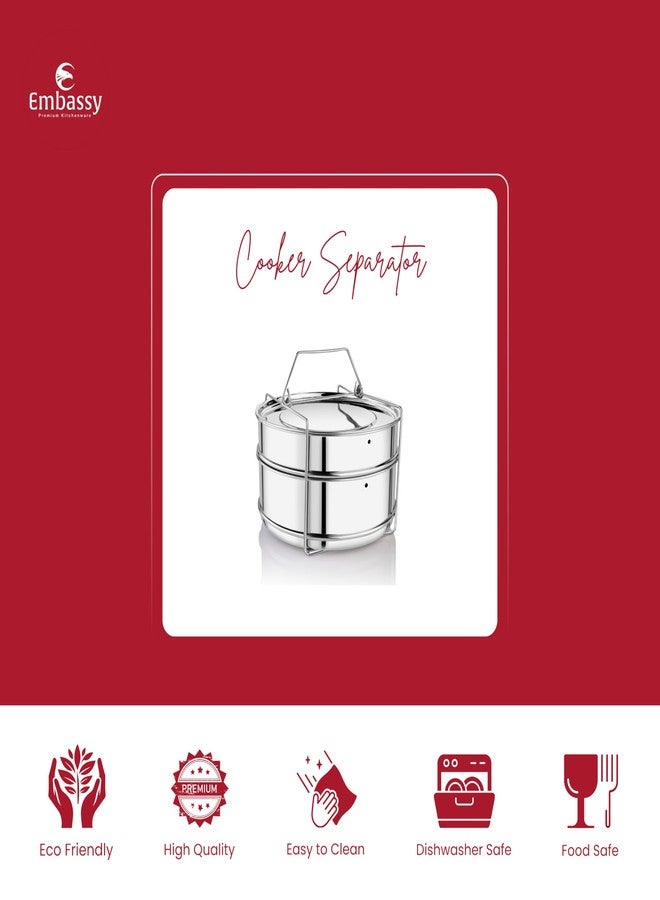 Embassy SS Cooker Separator P7.5 Suitable for 7.5 litres Prestige Deluxe Plus Hard Anodised Outer Lid Pressure Cookers (2 Containers with Lifter, Stainless Steel) - Image 4