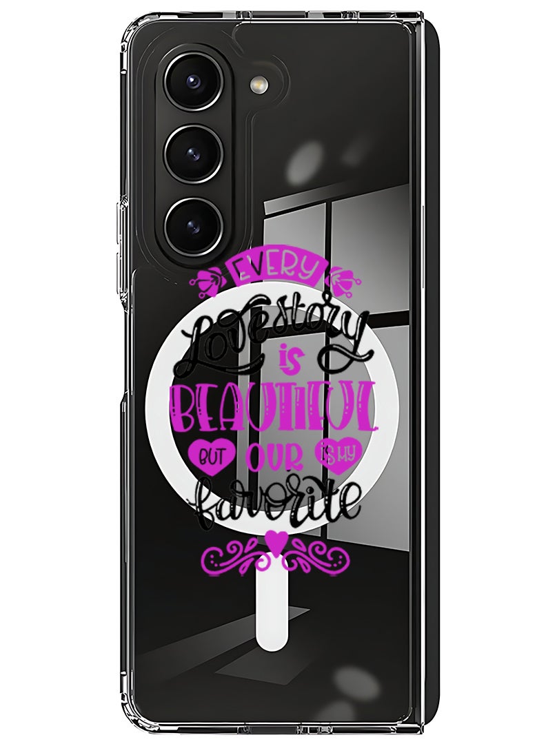 Theodor Magnetic Case for Samsung Galaxy Z Fold 5 Compatible with MagSafe Wireless Charging, Shockproof Phone Bumper Cover EVery love story is beautiful black - Image 1