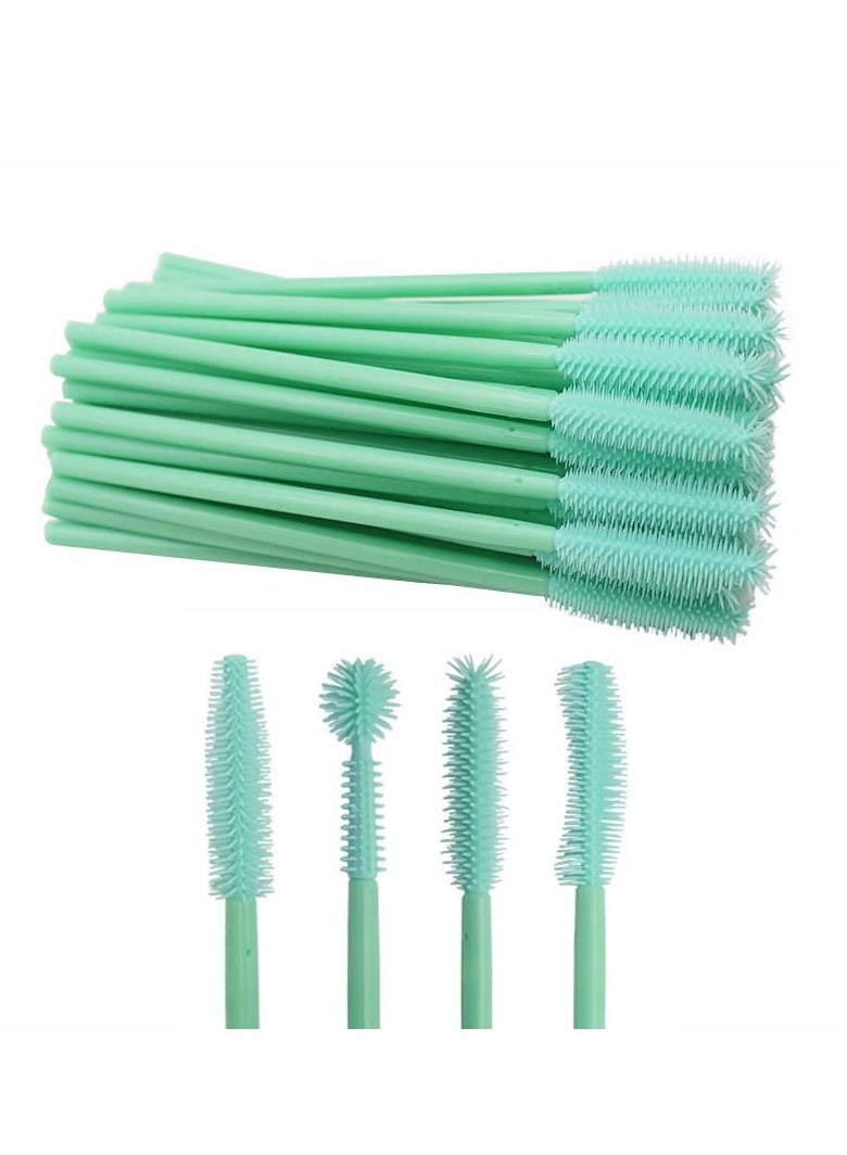 80PCS Mascara Brushes, Mascara Brushes Wands One-Off Disposable Silicone Eyelash Comb Makeup Tool Kit Set, 4 Types Spoolie Brush for Makeup, Mint Green