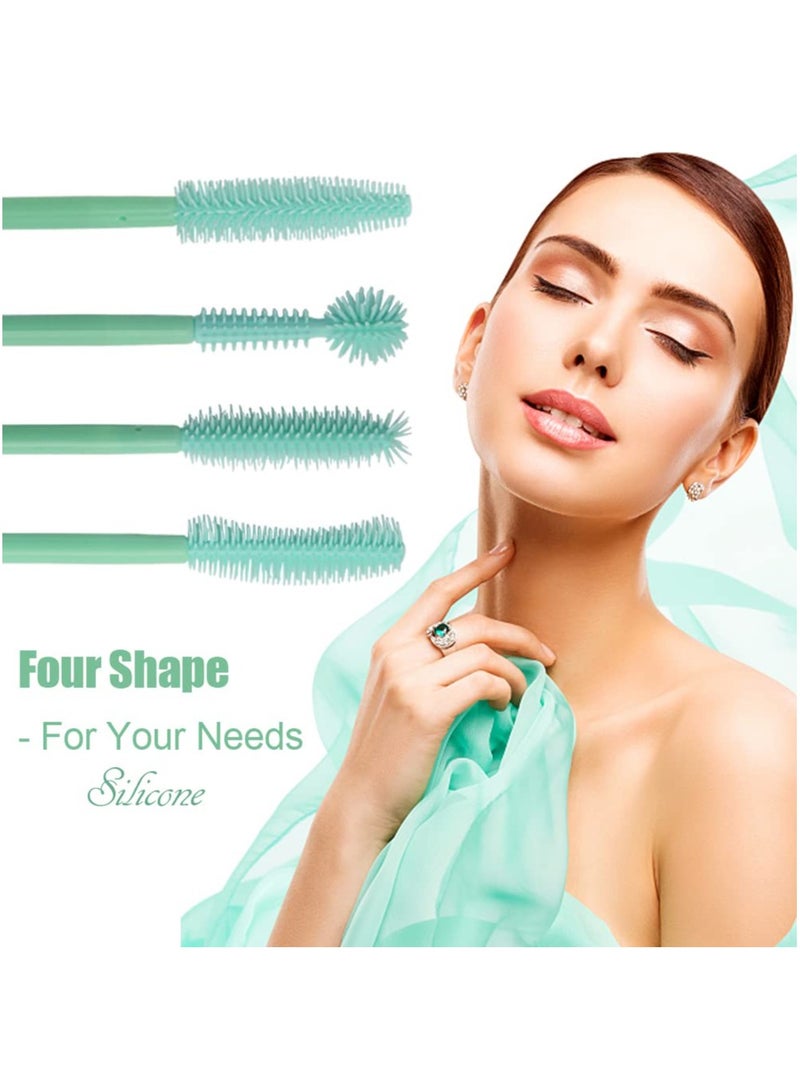 80PCS Mascara Brushes, Mascara Brushes Wands One-Off Disposable Silicone Eyelash Comb Makeup Tool Kit Set, 4 Types Spoolie Brush for Makeup, Mint Green