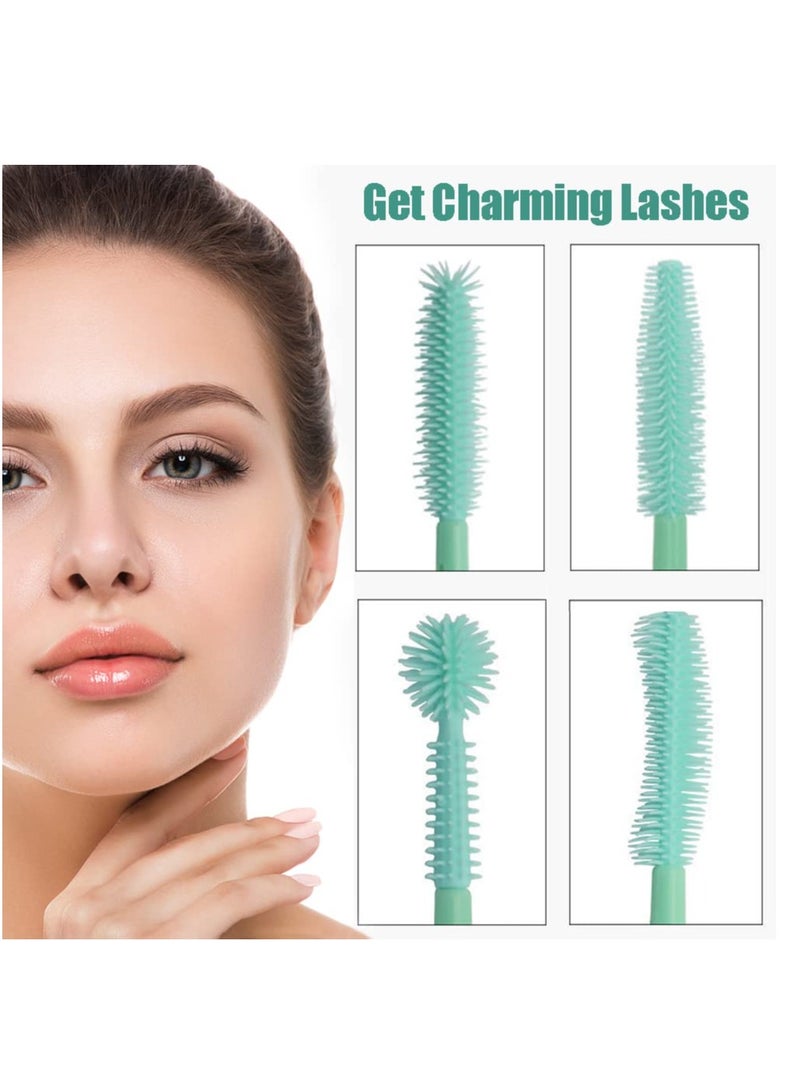 80PCS Mascara Brushes, Mascara Brushes Wands One-Off Disposable Silicone Eyelash Comb Makeup Tool Kit Set, 4 Types Spoolie Brush for Makeup, Mint Green