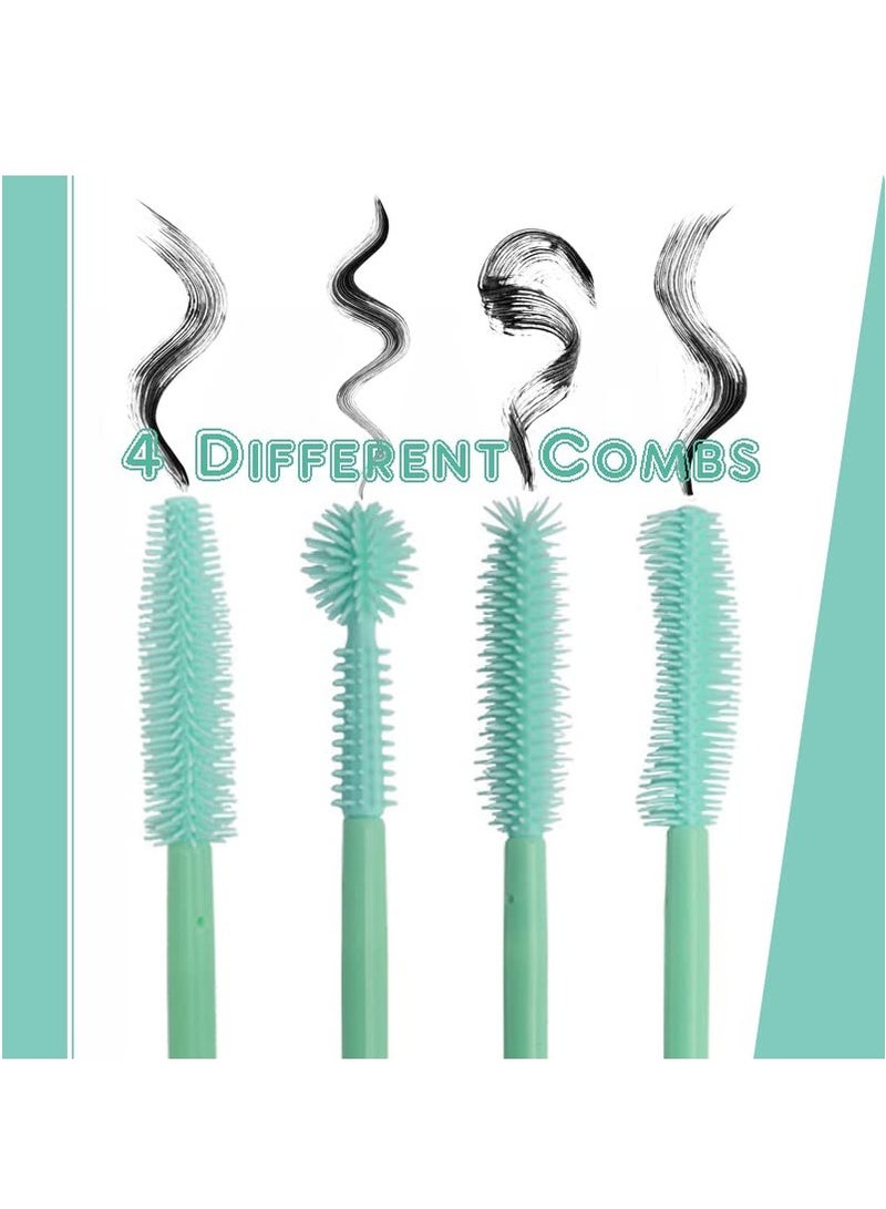 80PCS Mascara Brushes, Mascara Brushes Wands One-Off Disposable Silicone Eyelash Comb Makeup Tool Kit Set, 4 Types Spoolie Brush for Makeup, Mint Green