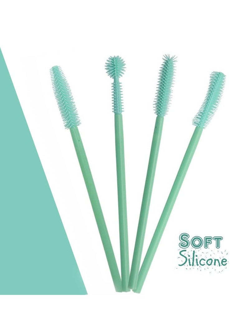 80PCS Mascara Brushes, Mascara Brushes Wands One-Off Disposable Silicone Eyelash Comb Makeup Tool Kit Set, 4 Types Spoolie Brush for Makeup, Mint Green