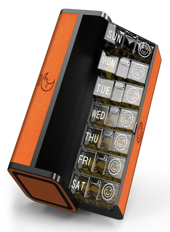 TALVOLC M Pill Organizer 7 Day AM PM, Discreet 2 Times a Day Weekly Pill Box with Double Protection Shell, Large Capacity Portable Vitamin Case for Travel Meds & Medicine Organizer (Orange - Image 1
