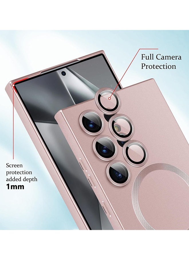Samsung Galaxy S24 Ultra Case with Full Camera Lens Protection, 【Support Magsafe Charger】 Matte Luxury Soft Metallic Luster Design Soft TPU Anti-Scratch Shockproof Phone Case with Wireless Charging