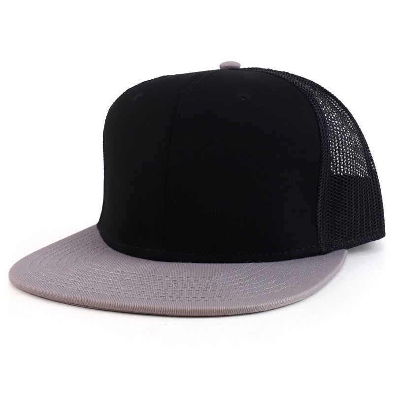 Armycrew Oversize XXL Blank Flatbill Mesh Snapback Cap - Black - 2XL - Image 1