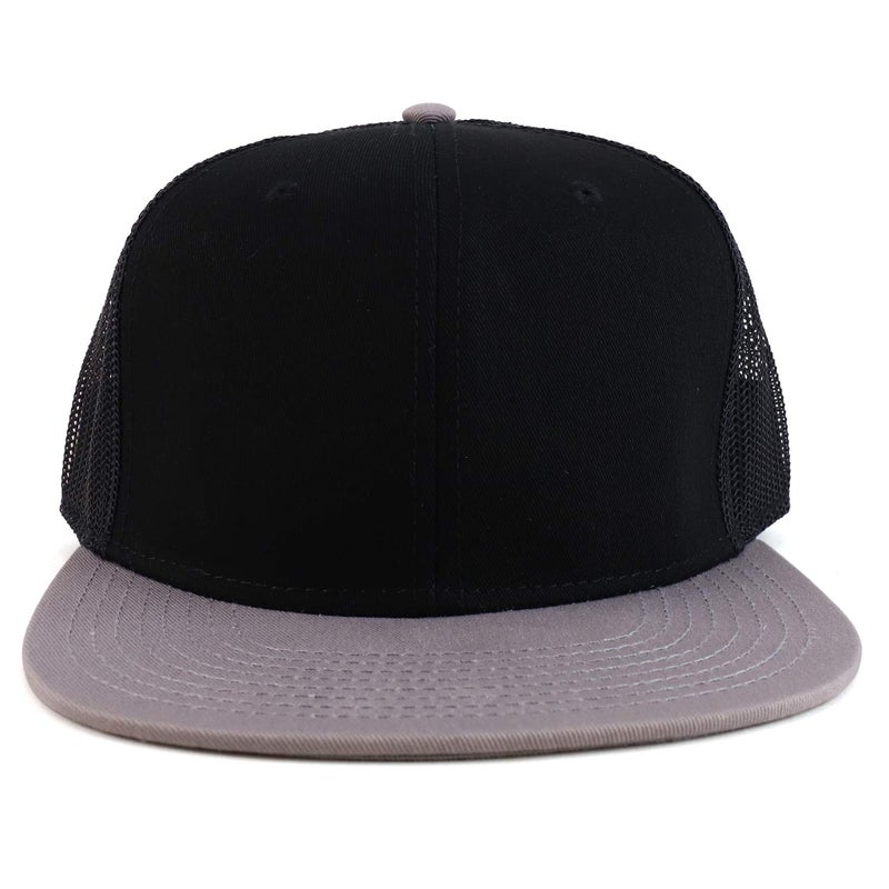 Armycrew Oversize XXL Blank Flatbill Mesh Snapback Cap - Black - 2XL - Image 2