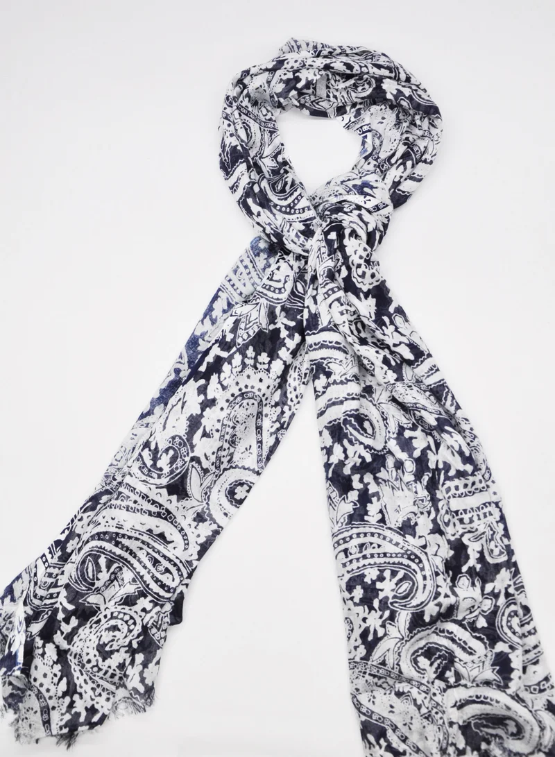 AMICA Paisely Printed Hijab Soft Natural Fiber Head Scarf for Women-Blue