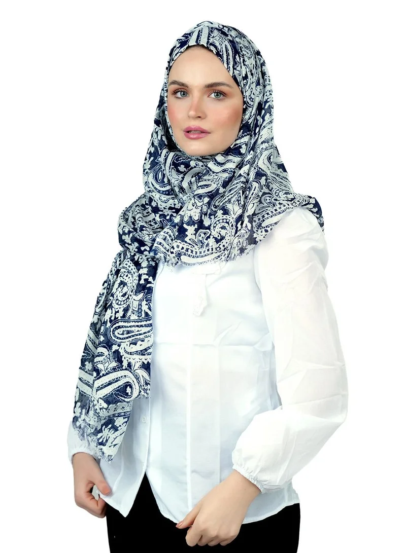 AMICA Paisely Printed Hijab Soft Natural Fiber Head Scarf for Women-Blue