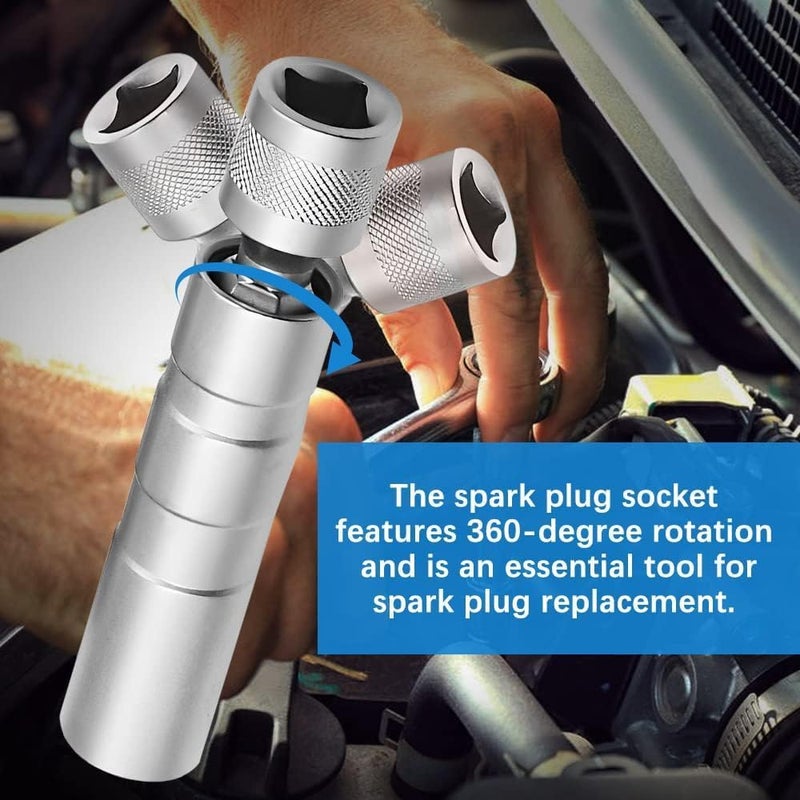 Khazna Universal Joint Spark Plug Socket, 2 Pcs Spark Plug Socket 14/ 16mm Universal Joint Spark Plug Wrench 3/8-Inch Drive12-Point Thin Wall Spark Plug Socket Spark Plug Removal Tool for Car Repair (14mm & - Image 2
