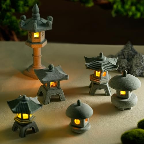 Daisylily Japanese Pagoda LED Lamp Statue Figurine, LED Lantern Pagoda Statue Figurines for Home Table Decor - Style C - Image 4