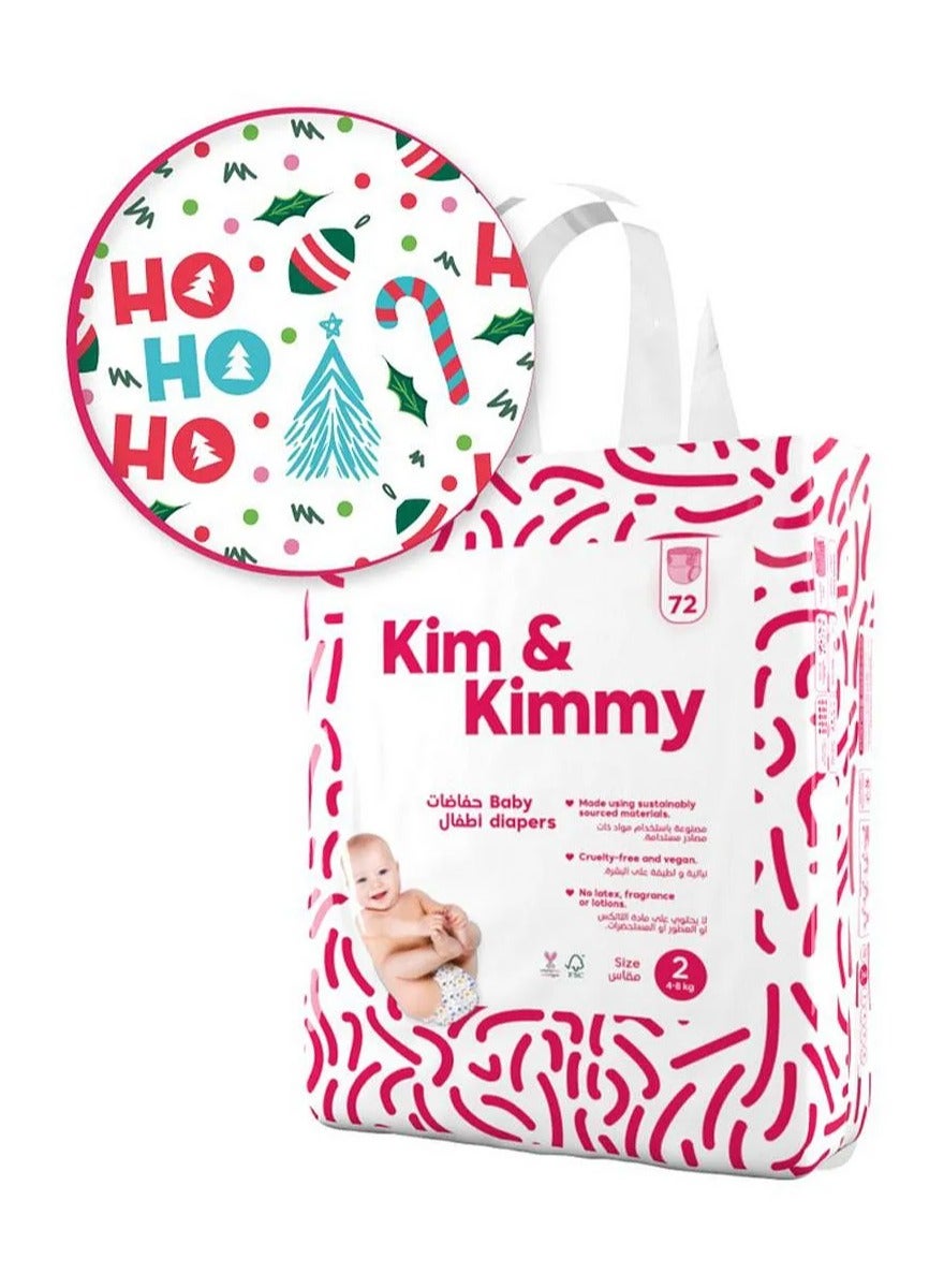 Kim & Kimmy Diapers, Size 2 - 72 Pieces, Wetness indicator for timely changes, Comfortable, secure fit