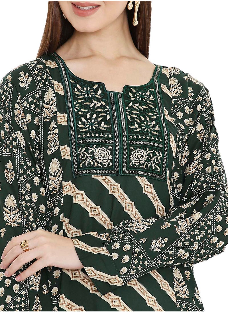 HANA & SARA UNIQUE STYLE PRINTED WITH THREAD EMBROIDERY LONG VISCOSE ARABIC KAFTAN JALABIYA DRESSES  - Image 3