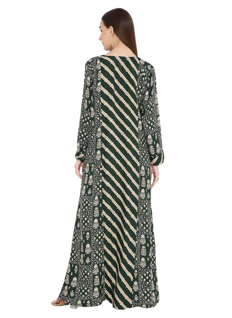 HANA & SARA UNIQUE STYLE PRINTED WITH THREAD EMBROIDERY LONG VISCOSE ARABIC KAFTAN JALABIYA DRESSES