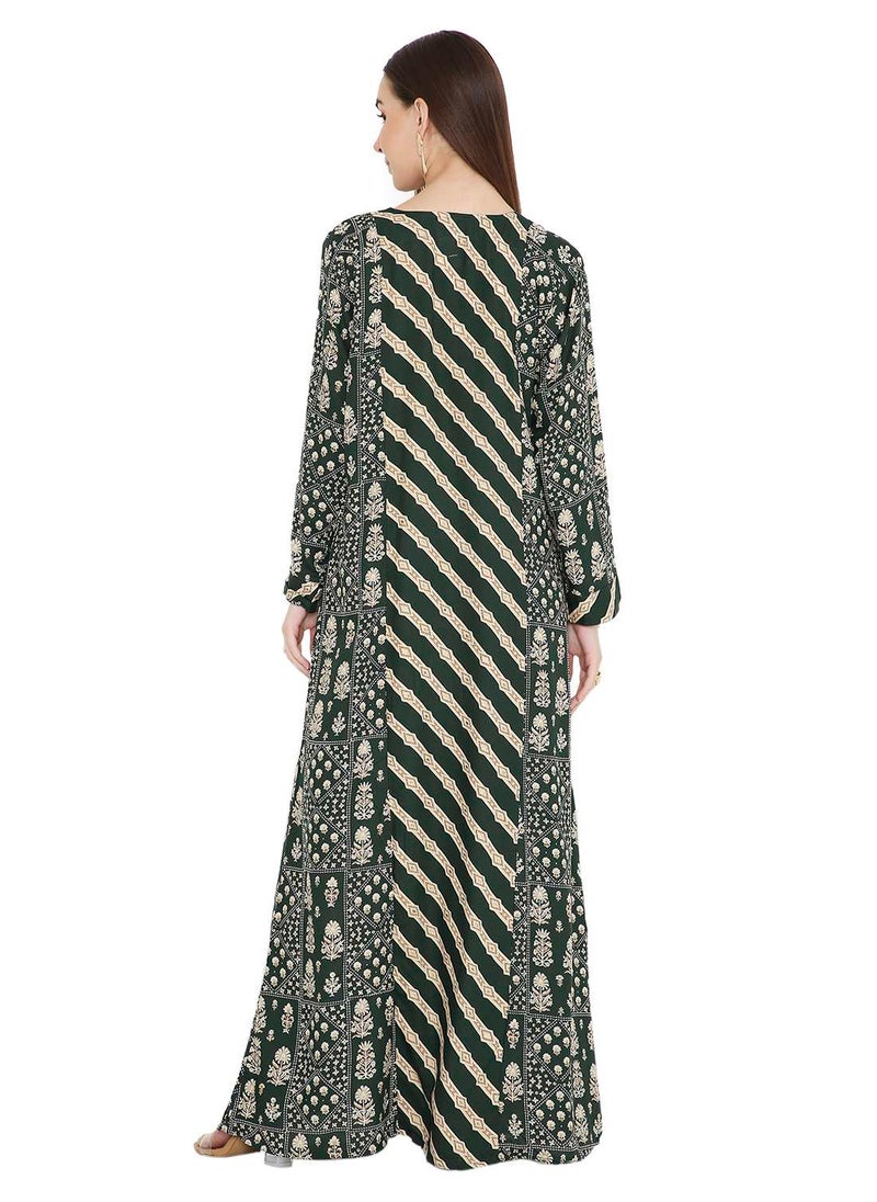 HANA & SARA UNIQUE STYLE PRINTED WITH THREAD EMBROIDERY LONG VISCOSE ARABIC KAFTAN JALABIYA DRESSES  - Image 2
