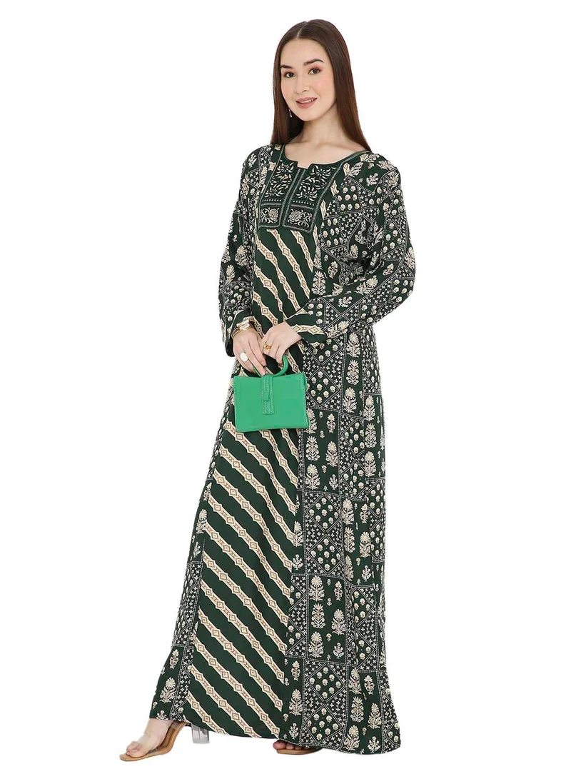 HANA & SARA UNIQUE STYLE PRINTED WITH THREAD EMBROIDERY LONG VISCOSE ARABIC KAFTAN JALABIYA DRESSES