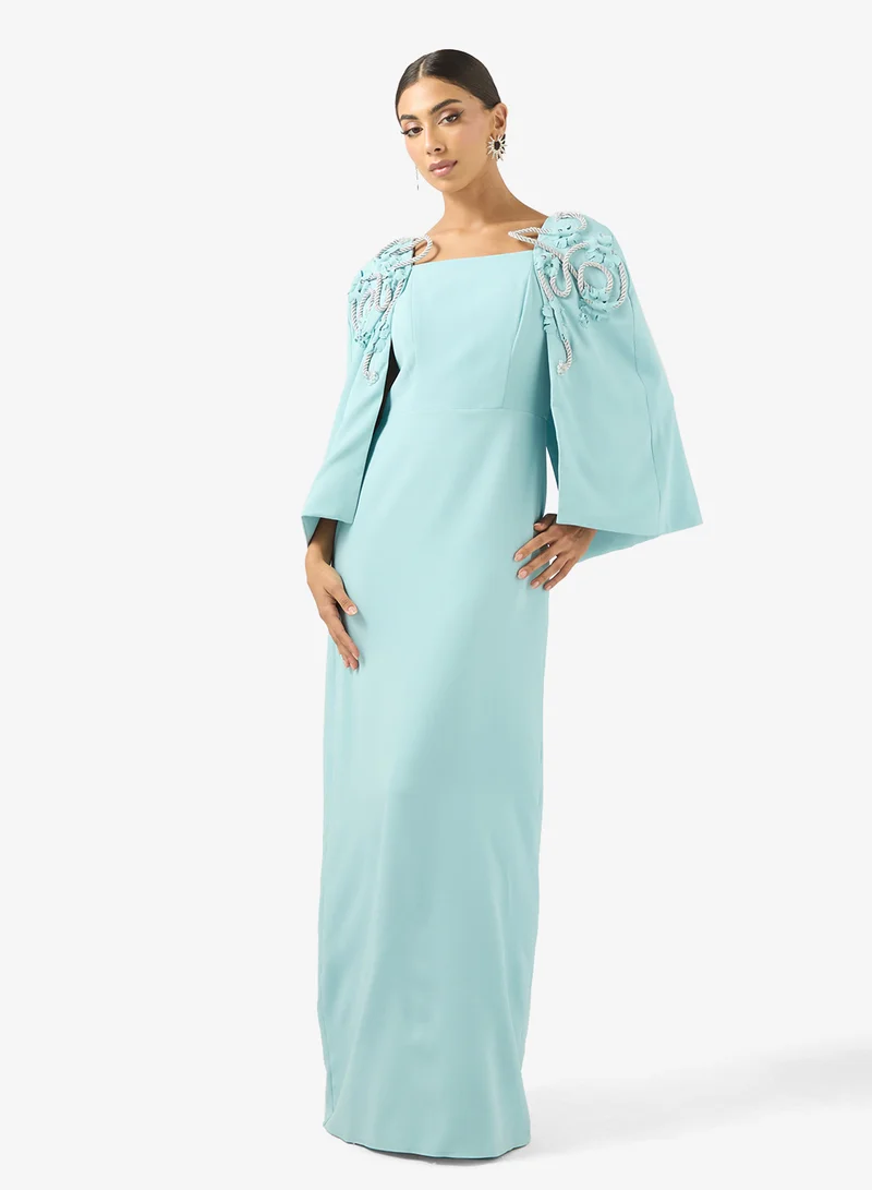 Embellished Cape Sleeve Maxi Dress