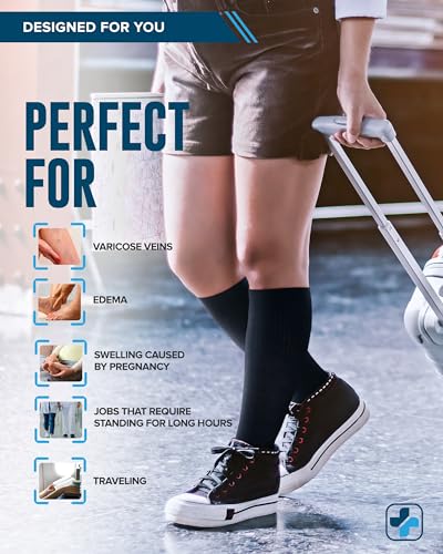 Doctor's Select 3 Pairs Plus Size Compression Socks Wide Calf | Bamboo Viscose Knee High Extra Wide Calf Compression Socks Women & Men | Black - Image 3