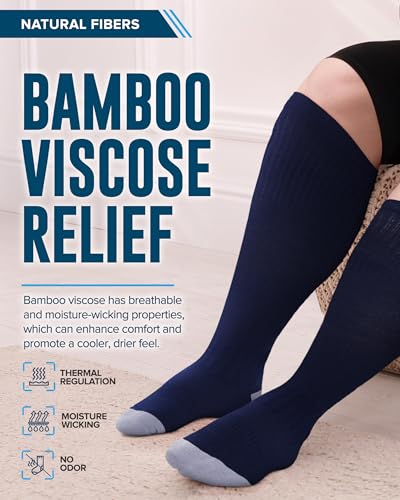 Doctor's Select 3 Pairs Plus Size Compression Socks Wide Calf | Bamboo Viscose Knee High Extra Wide Calf Compression Socks Women & Men | Black - Image 2