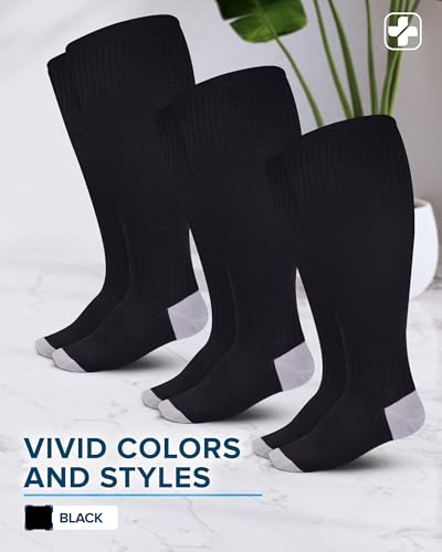 Doctor's Select 3 Pairs Plus Size Compression Socks Wide Calf | Bamboo Viscose Knee High Extra Wide Calf Compression Socks Women & Men | Black - Image 4