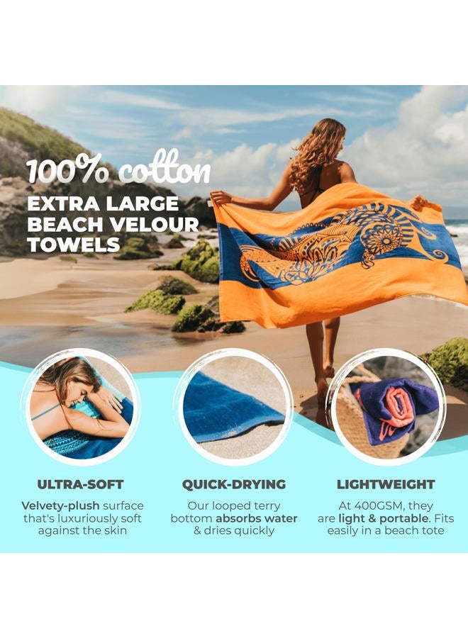 Nova Blue Seahorse Beach Towel – Blue and Orange with A Tropical Design, Extra Large, XL (34”x 63”) Vibrant, Bright, Colorful Pool Towel Made from 100% Cotton - Image 2