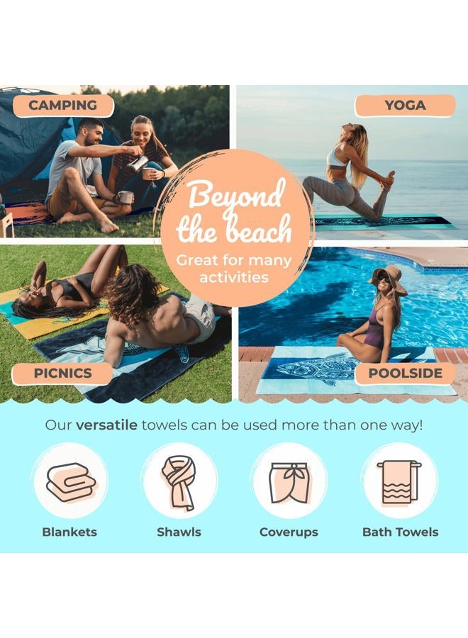 Nova Blue Seahorse Beach Towel – Blue and Orange with A Tropical Design, Extra Large, XL (34”x 63”) Vibrant, Bright, Colorful Pool Towel Made from 100% Cotton - Image 4