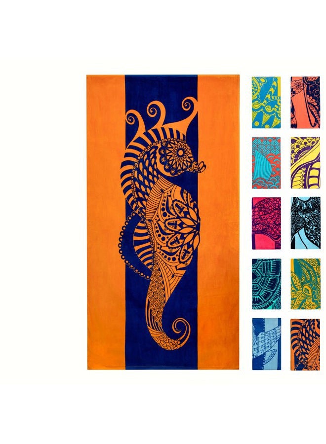 Nova Blue Seahorse Beach Towel – Blue and Orange with A Tropical Design, Extra Large, XL (34”x 63”) Vibrant, Bright, Colorful Pool Towel Made from 100% Cotton - Image 1