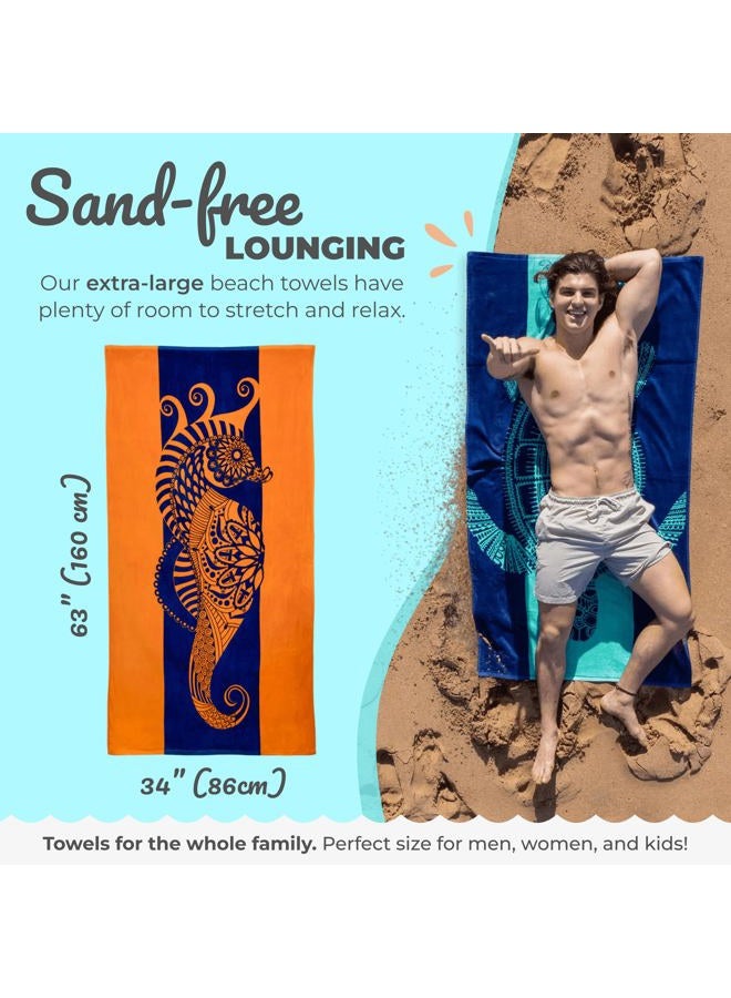 Nova Blue Seahorse Beach Towel – Blue and Orange with A Tropical Design, Extra Large, XL (34”x 63”) Vibrant, Bright, Colorful Pool Towel Made from 100% Cotton - Image 3