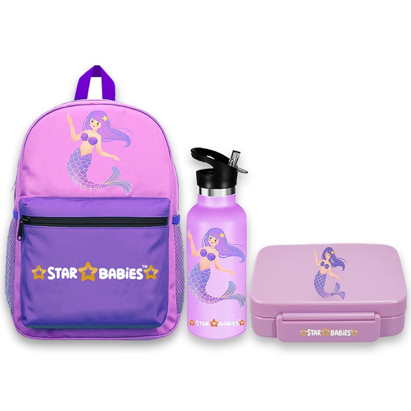 Star Babies - Backpack, Stainless Steel Water Bottle & Bento Lunch Box Set - Little Mermaid - 3 Pcs - Image 1