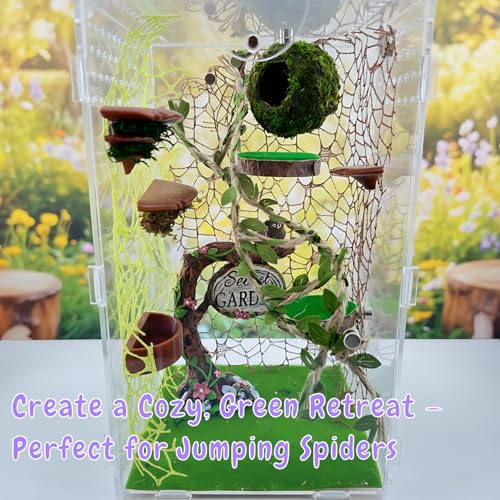 ZREVSB Jumping Spider Hideout Habitat Decor Handmade Moss Hideout Hemp Rope Bridge Fun Enclosure Accessories for Climbing Hiding - Image 3