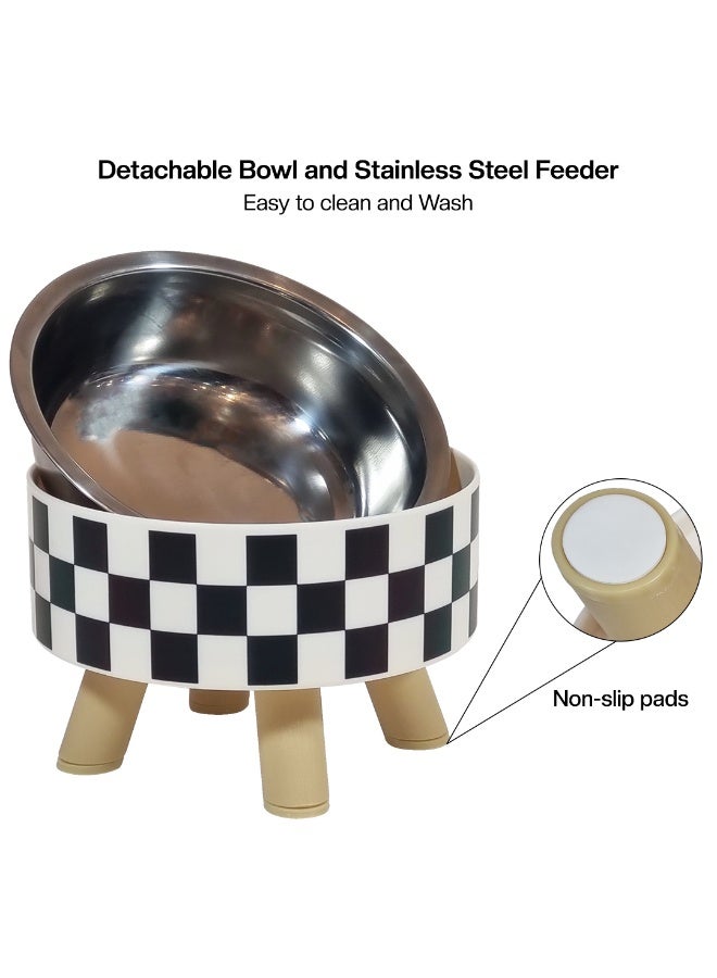 أن ان سي بيتس وعاء طعام مرتفع للقطط بتصميم قابل للفصل، مصنوع من مادة البولي بروبيلين المتينة، وقاعدة غير قابلة للانزلاق، وعاء طعام للحيوانات الأليفة من الفولاذ المقاوم للصدأ للقطط والكلاب الصغيرة، 14 سم (أسود/أبيض) - Image 3