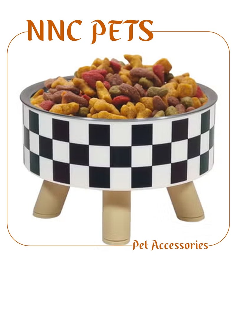 NNC PETS Raised cat bowl with Detachable design, Durable PP material, and Non-slip base, Stainless steel pet feeding bowl for Indoor cats & small dogs,  14 cm (BLACK/WHITE) - Image 1
