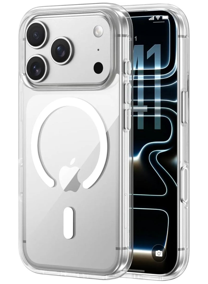 جراب مغناطيسي متوافق مع MagSafe لهاتف iPhone 17 Pro Max (6.9 بوصة)، غطاء شفاف ماص للصدمات مع ظهر مقاوم للخدش