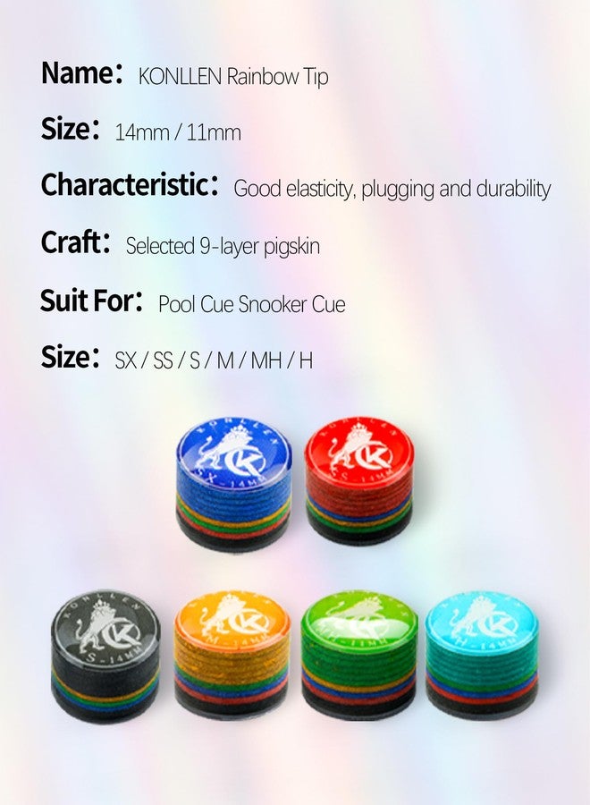 KONLLEN Pool Cue Tips 9 Layers Rainbow Billiards Tip (Hardness SX/SS/S/M/MH/H) (Size 11mm/14mm) Pool Cue Tip with Clear Billiards Cue Accessories - Image 3