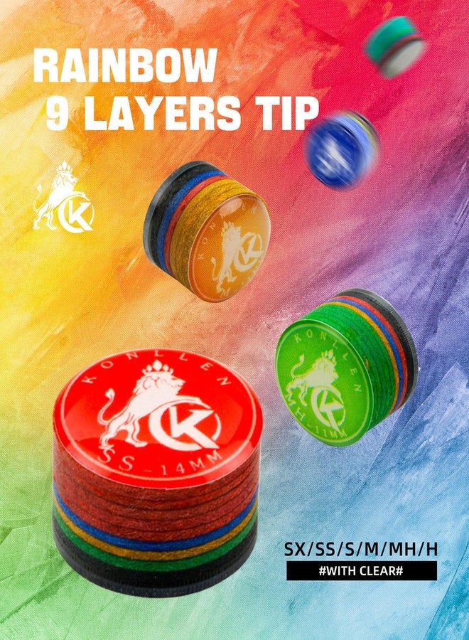 KONLLEN Pool Cue Tips 9 Layers Rainbow Billiards Tip (Hardness SX/SS/S/M/MH/H) (Size 11mm/14mm) Pool Cue Tip with Clear Billiards Cue Accessories - Image 2