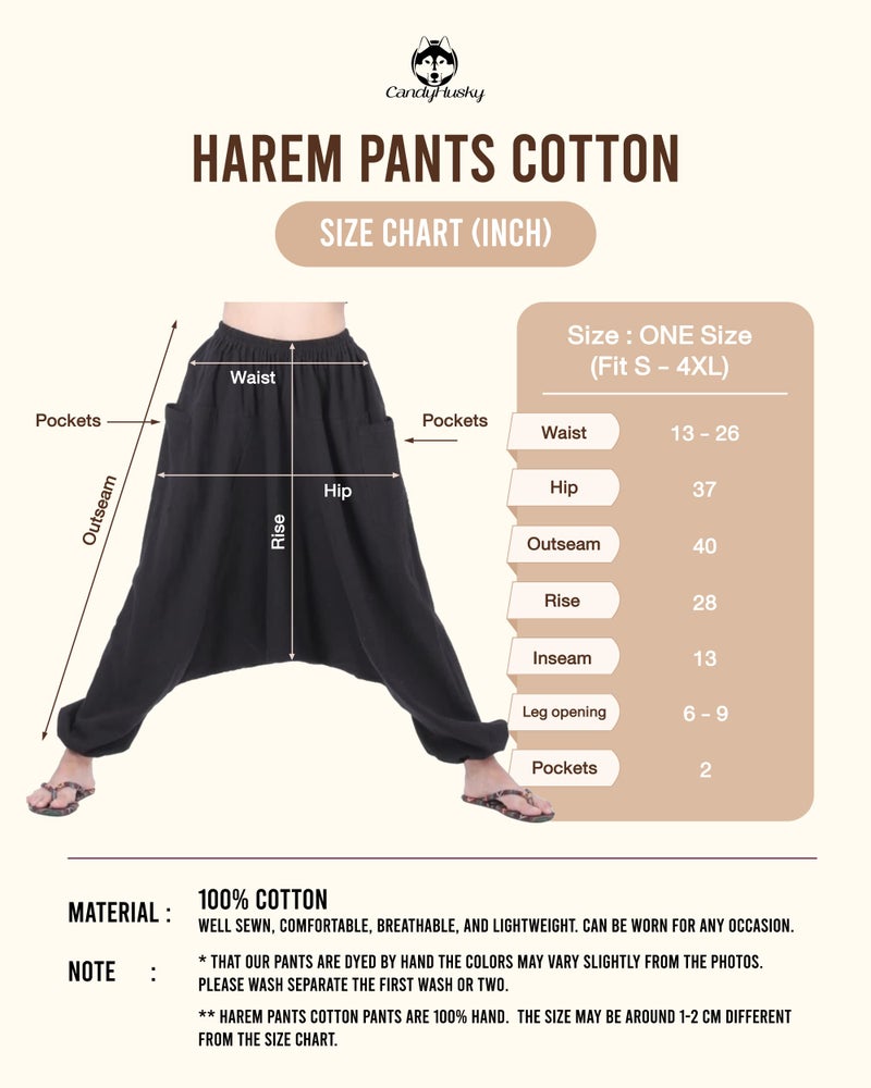 CandyHusky's Men Women 100% Cotton Baggy Boho Yoga Harem Pants (White) one size fits most - Image 5