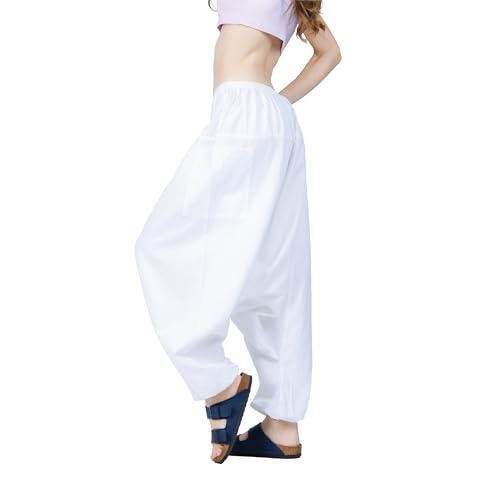 CandyHusky's Men Women 100% Cotton Baggy Boho Yoga Harem Pants (White) one size fits most - Image 3