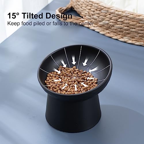 YauYik Ceramic Raised Cat Bowls, Elevated Tilted Cat Food and Water Bowls Set, Stress Free Pet Feeding Dish for Indoor Cats and Small Dogs, Anti Vomiting, Black, 2 Pack - Image 4