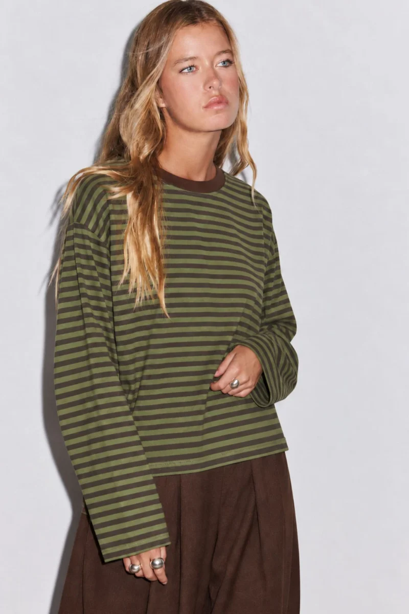 Bipantolon BIPANTOLON Women's Oversized Striped Crew Neck Sweatshirt