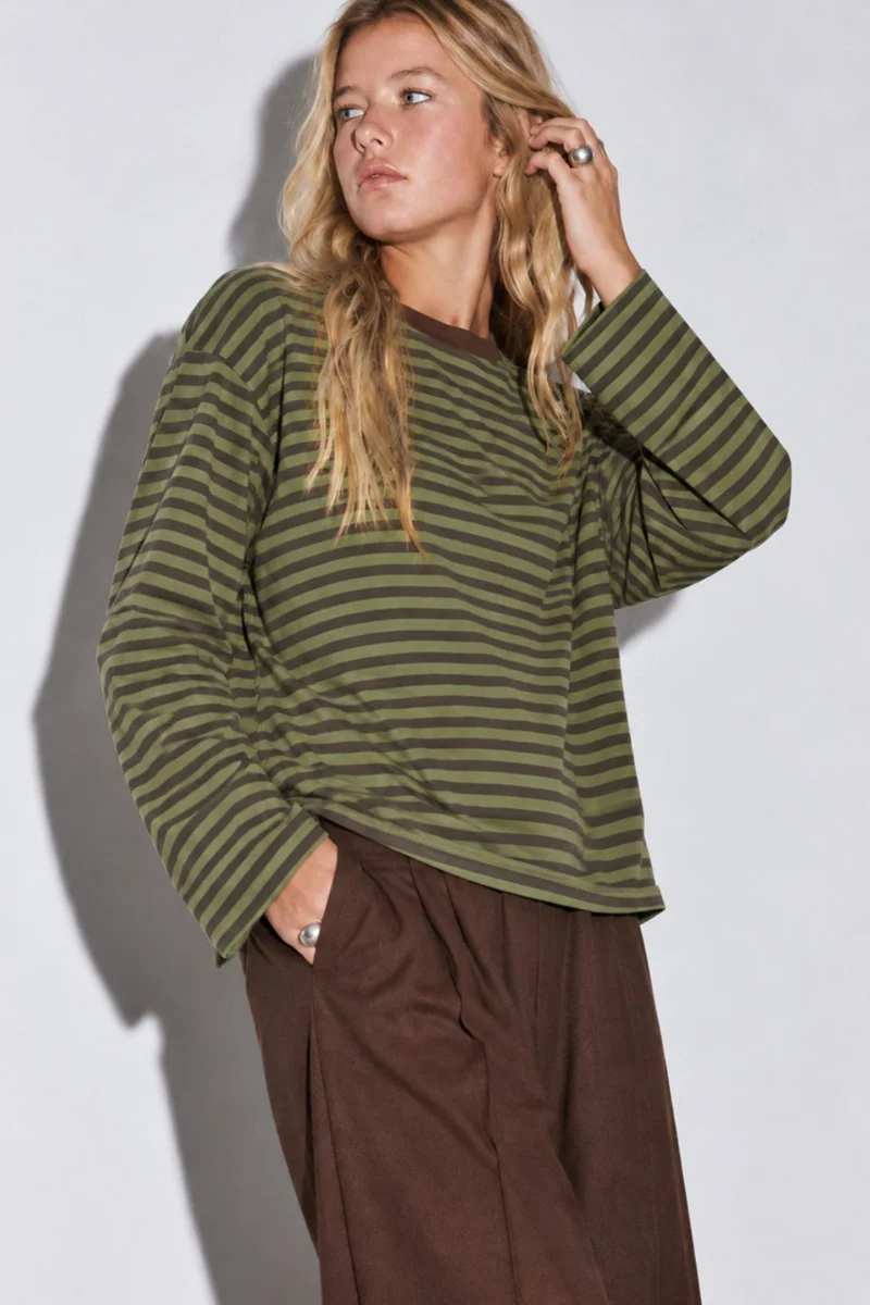 Bipantolon BIPANTOLON Women's Oversized Striped Crew Neck Sweatshirt