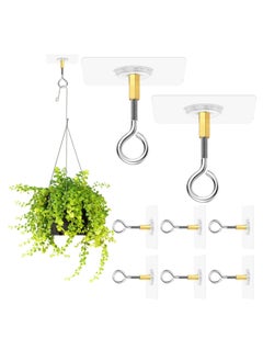 Oasisgalore 10PCS Ceiling Hooks, Self Adhesive Stainless Steel Eye Hooks, No Hole Hanger, Waterproof Seamless Wall Hooks for Hanging Plant Lights  - Image 1