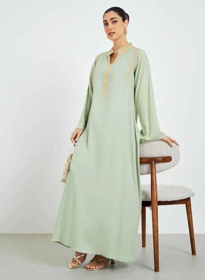 Amirah Green Embroidered A-Line Jalabiya